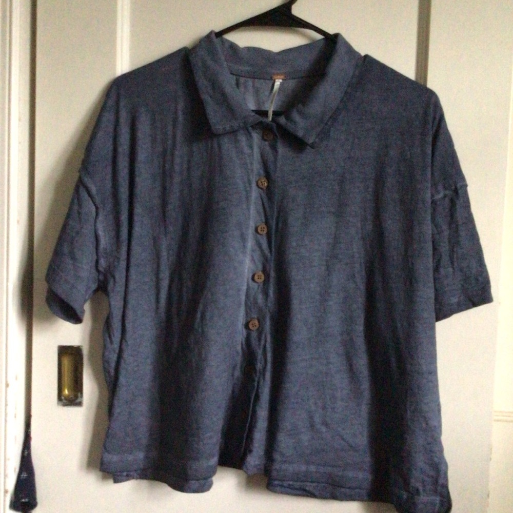 Free People Heathered Charcoal Blue Short Sleeve Top